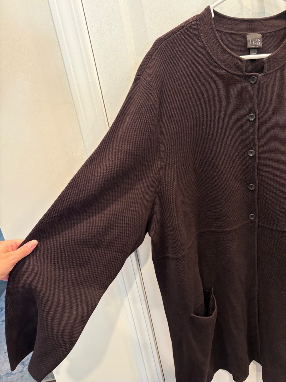 Eileen Fisher Silk Cotton Mandarin Collar Cardigan - Picture 2 of 6